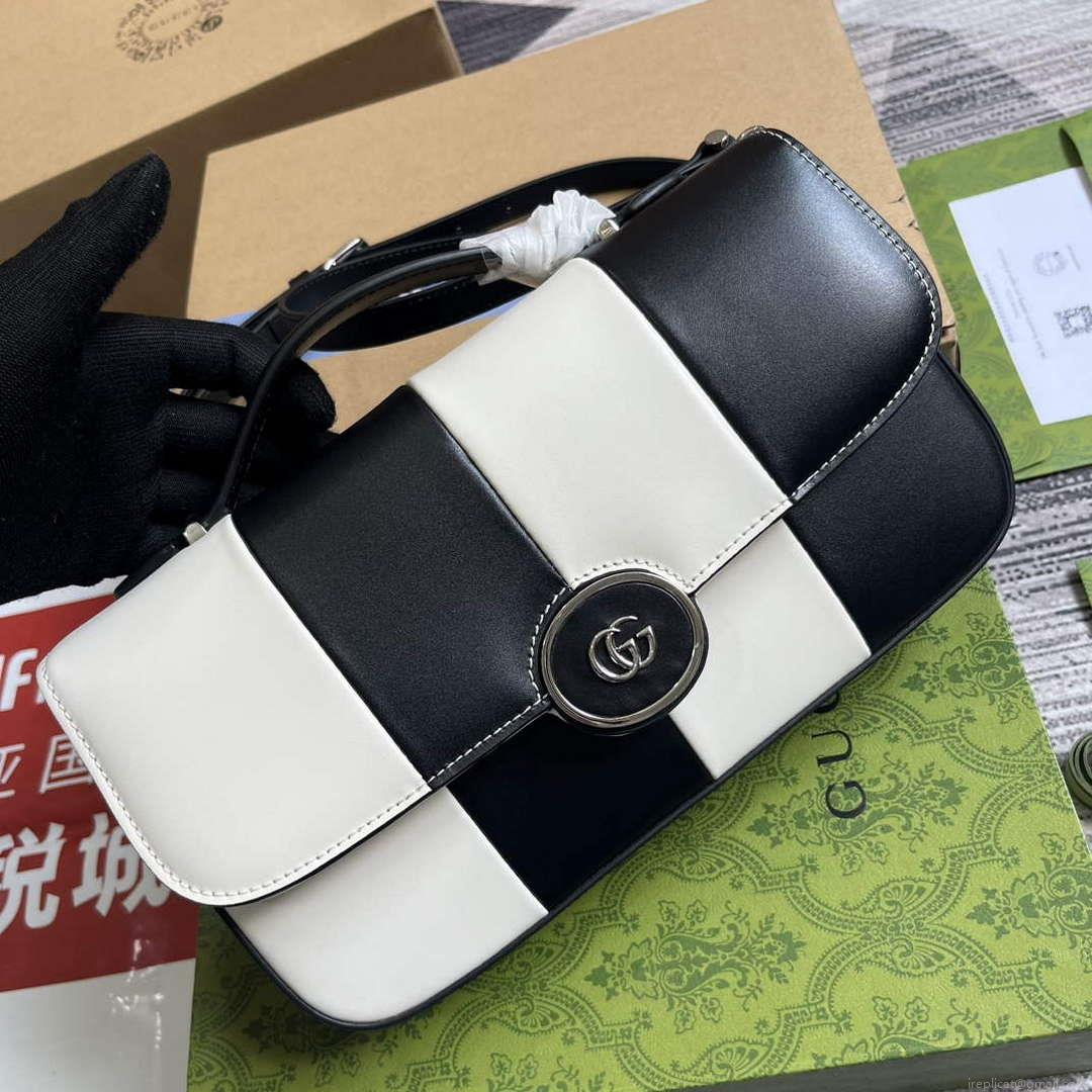 Gucci 739721 Petite GG Small Shoulder Bag Black and white