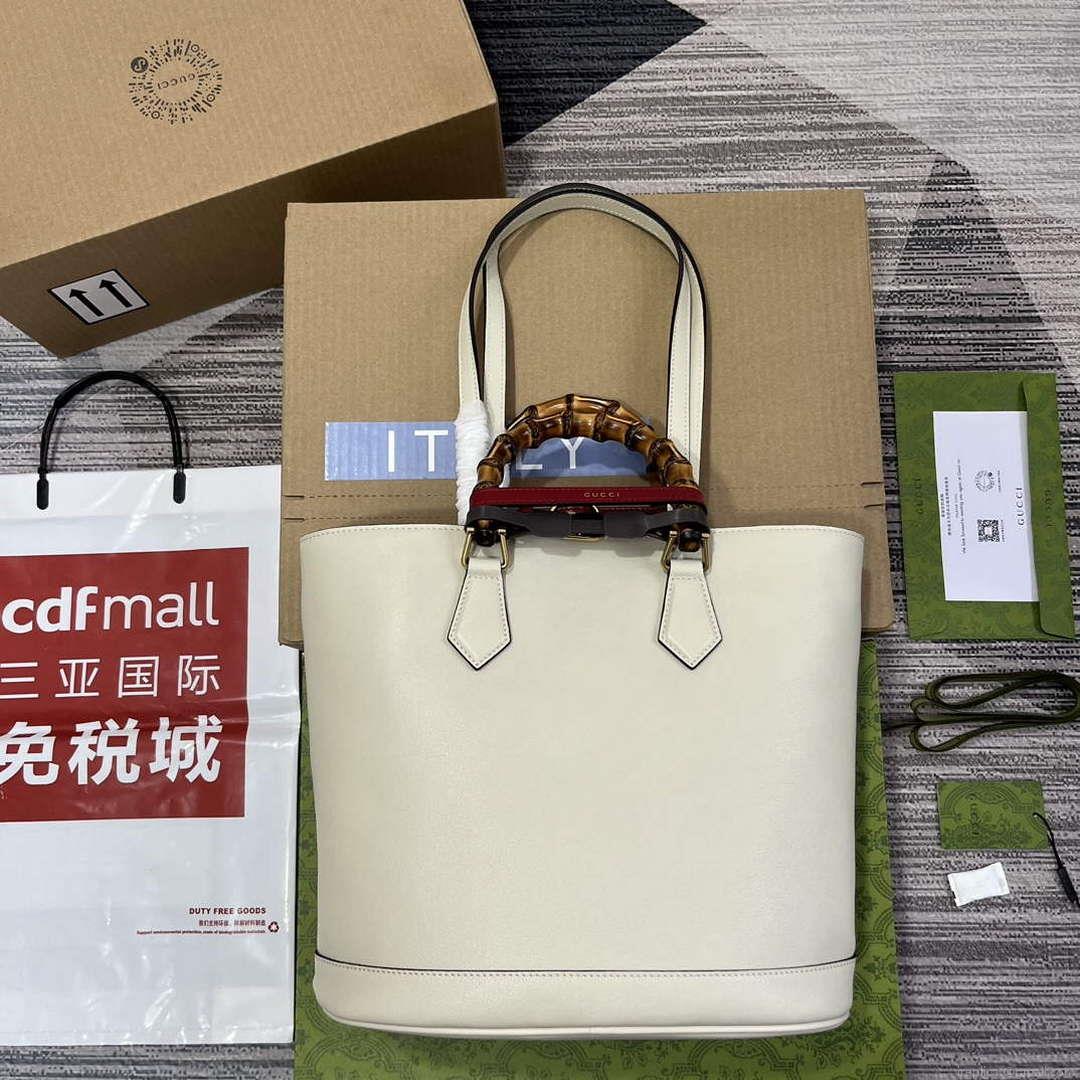 Gucci 750394 Gucci Diana Medium Tote Bag White leather