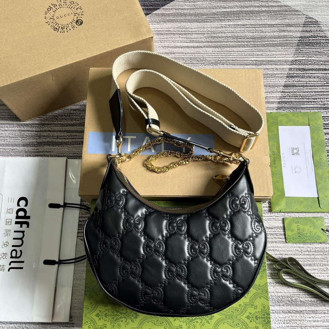 Gucci 739709 GG Matelassé Small Shoulder Bag Black