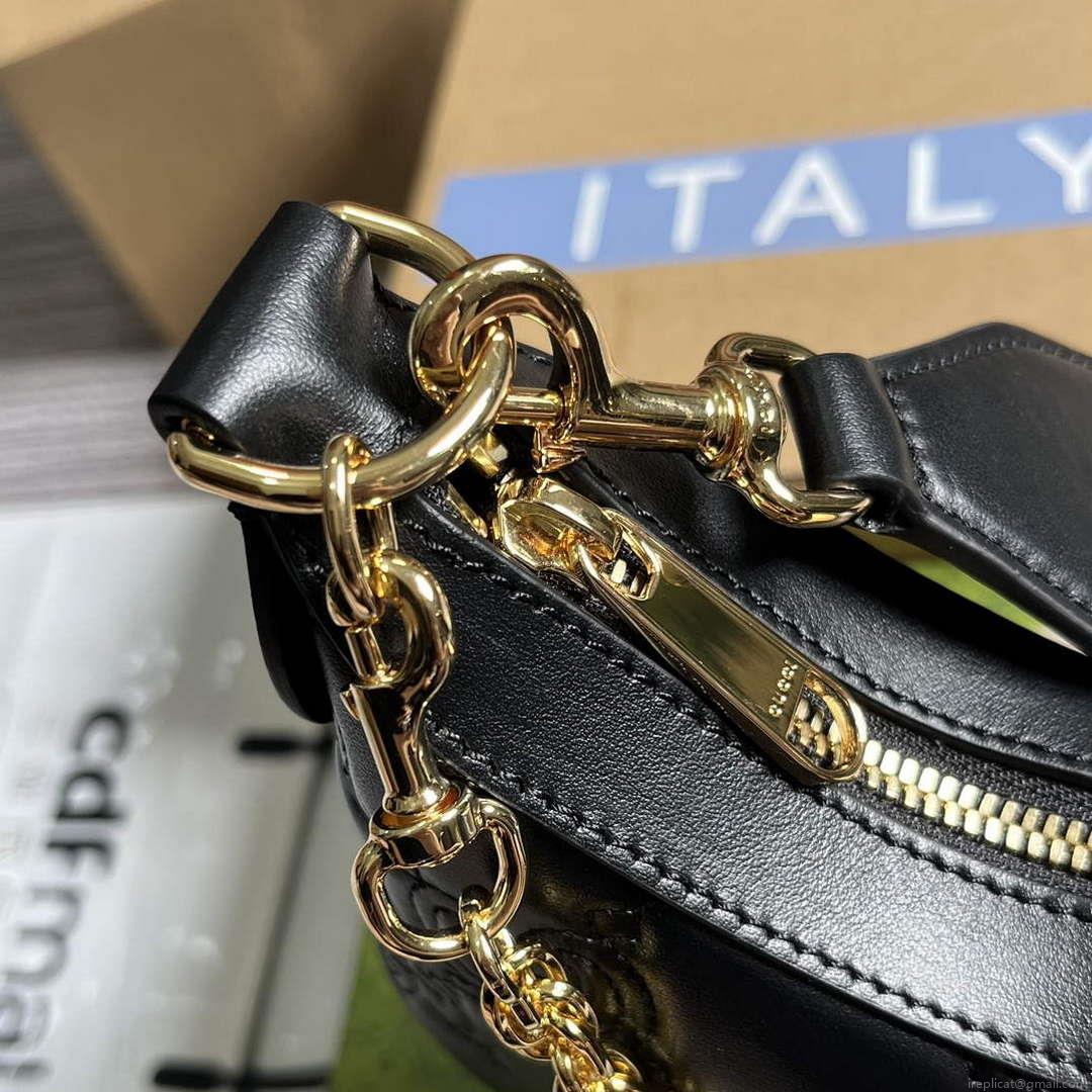 Gucci 739709 GG Matelassé Small Shoulder Bag Black