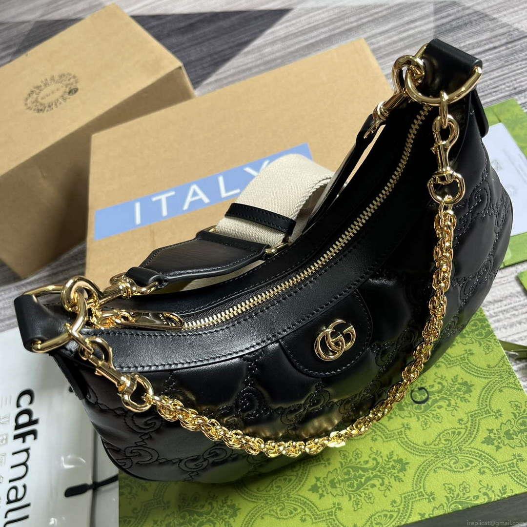 Gucci 739709 GG Matelassé Small Shoulder Bag Black