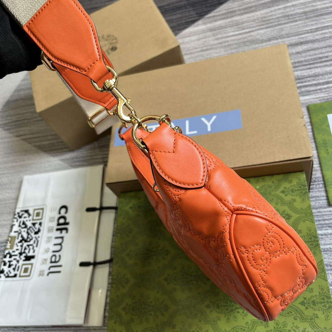 Gucci 739709 GG Matelassé Small Shoulder Bag Orange