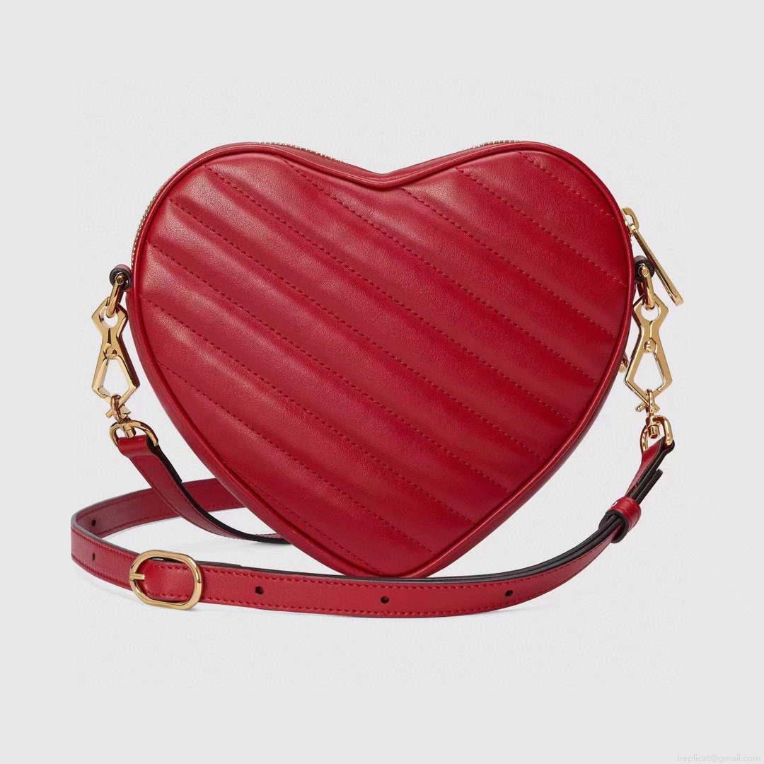 Gucci 751628 Interlocking G Mini Heart Shoulder Bag Red