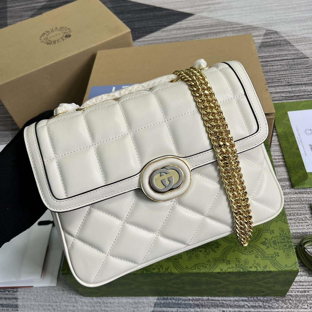 Gucci ‎740834 GG Deco Small Shoulder Bag White