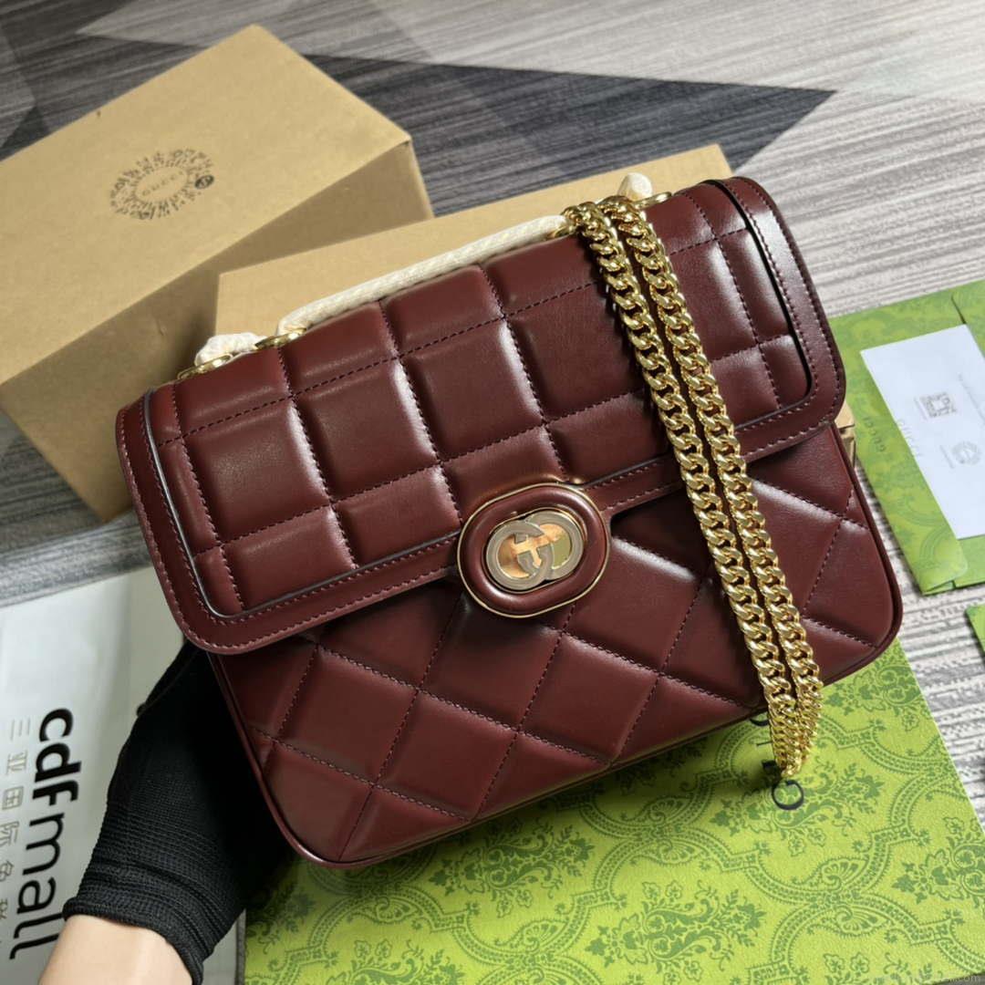 Gucci ‎740834 GG Deco Small Shoulder Bag Wine Red
