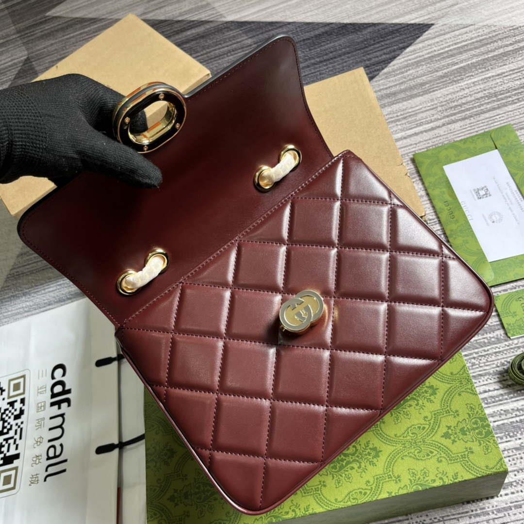 Gucci ‎740834 GG Deco Small Shoulder Bag Wine Red