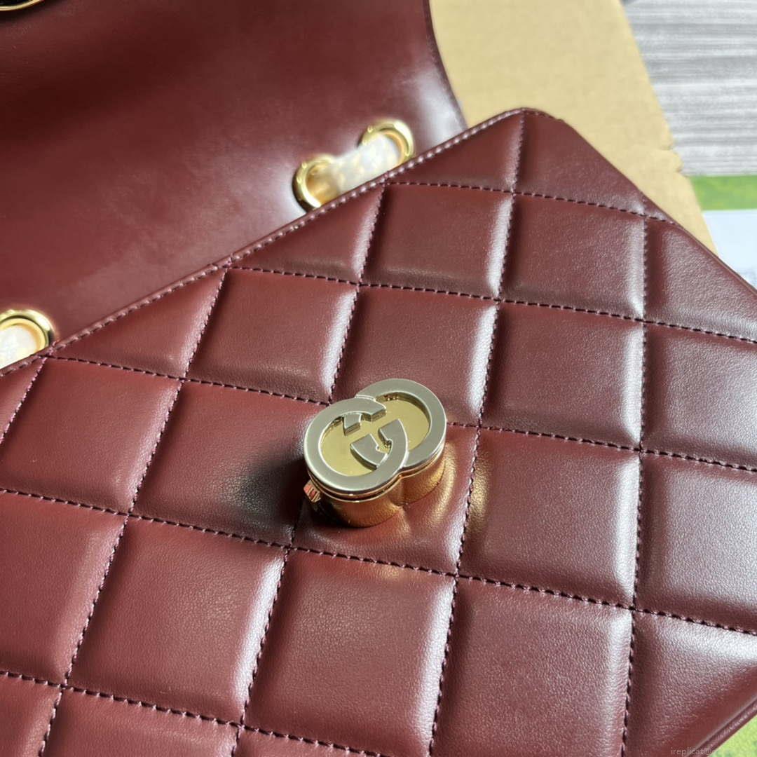Gucci ‎740834 GG Deco Small Shoulder Bag Wine Red