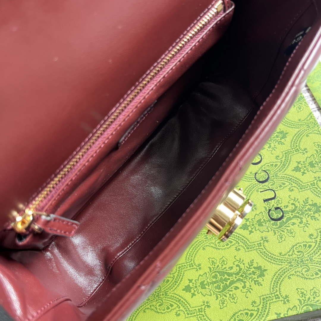 Gucci ‎740834 GG Deco Small Shoulder Bag Wine Red