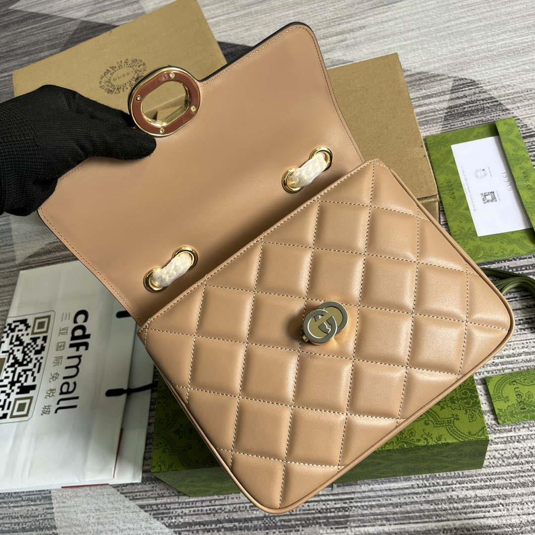 Gucci ‎740834 GG Deco Small Shoulder Bag Apricot
