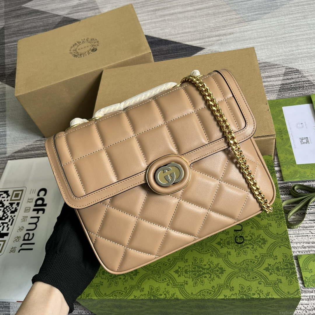 Gucci ‎740834 GG Deco Small Shoulder Bag Apricot