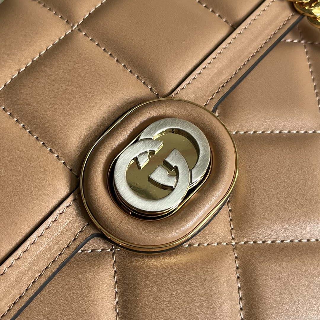 Gucci ‎740834 GG Deco Small Shoulder Bag Apricot