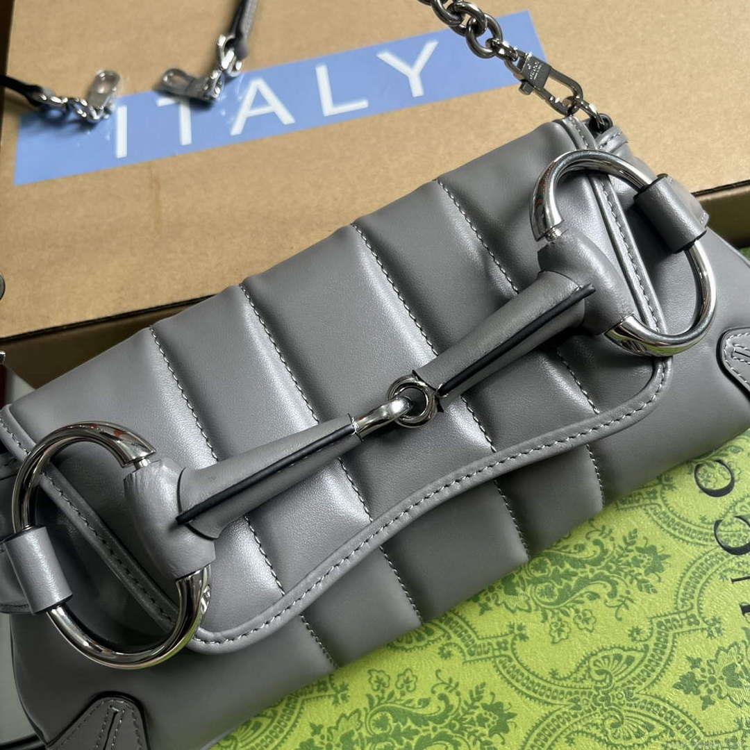 Gucci 764339 Gucci Horsebit Chain Small Shoulder Bag Grey