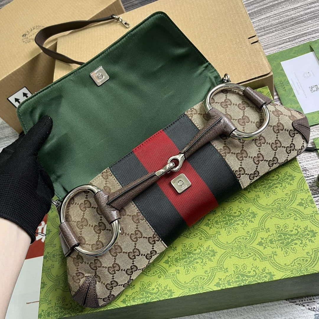 Gucci 764255 Gucci Horsebit Chain Medium Shoulder Bag Brown