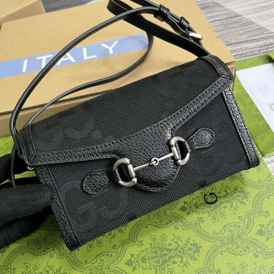 Gucci 699296 Gucci Horsebit 1955 Jumbo GG Mini Bag Black big G
