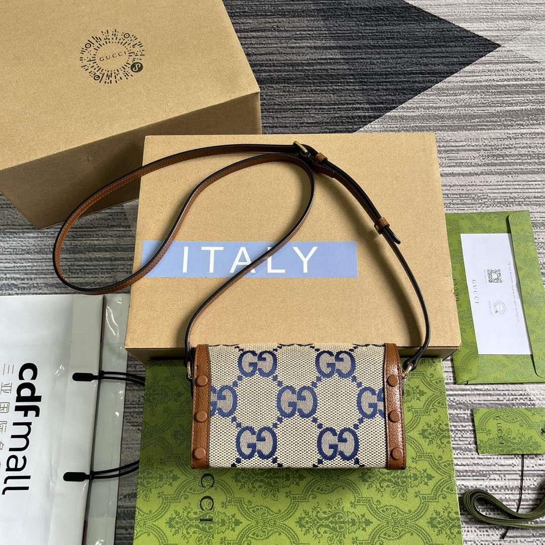 Gucci 699296 Gucci Horsebit 1955 Jumbo GG Mini Bag Blue big G