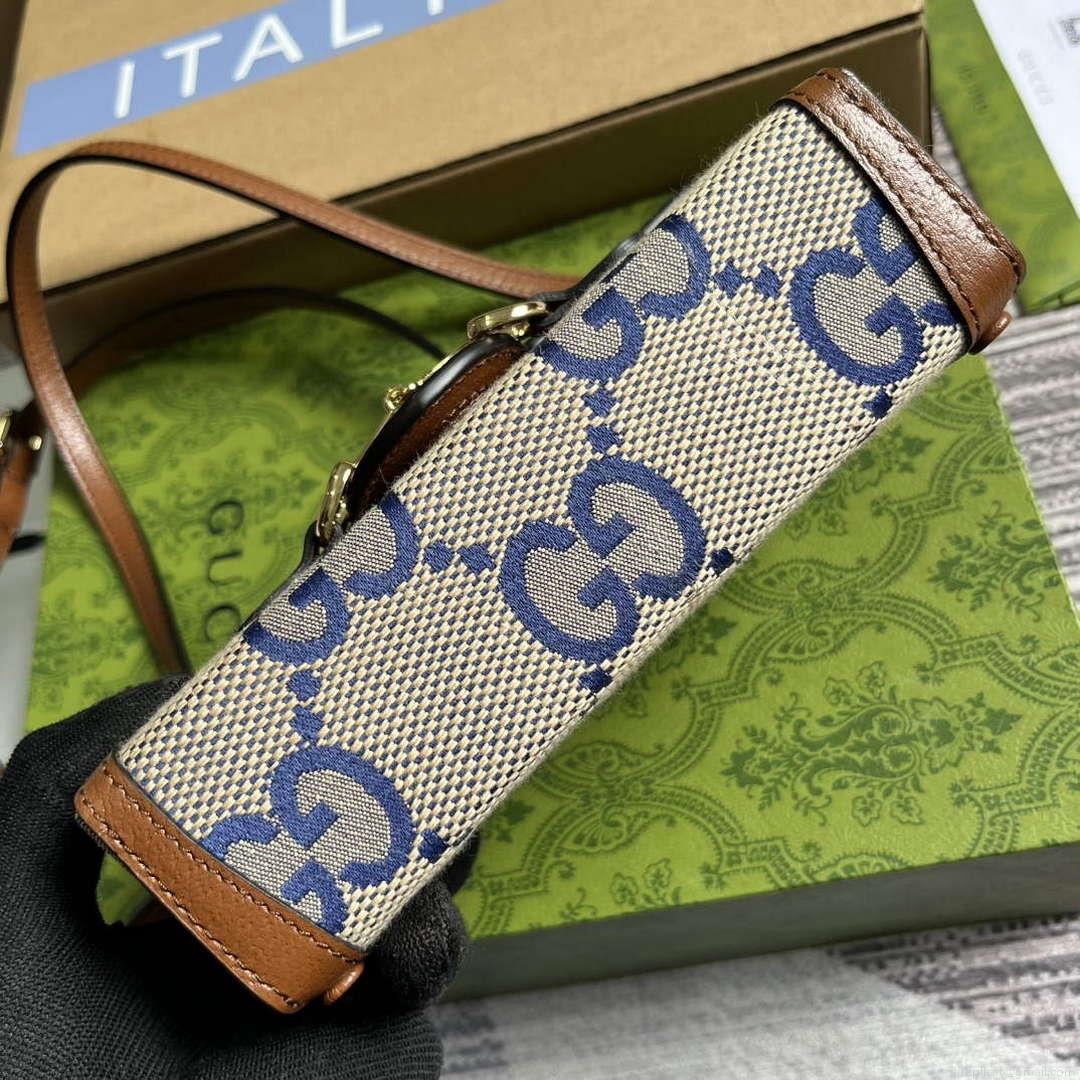 Gucci 699296 Gucci Horsebit 1955 Jumbo GG Mini Bag Blue big G