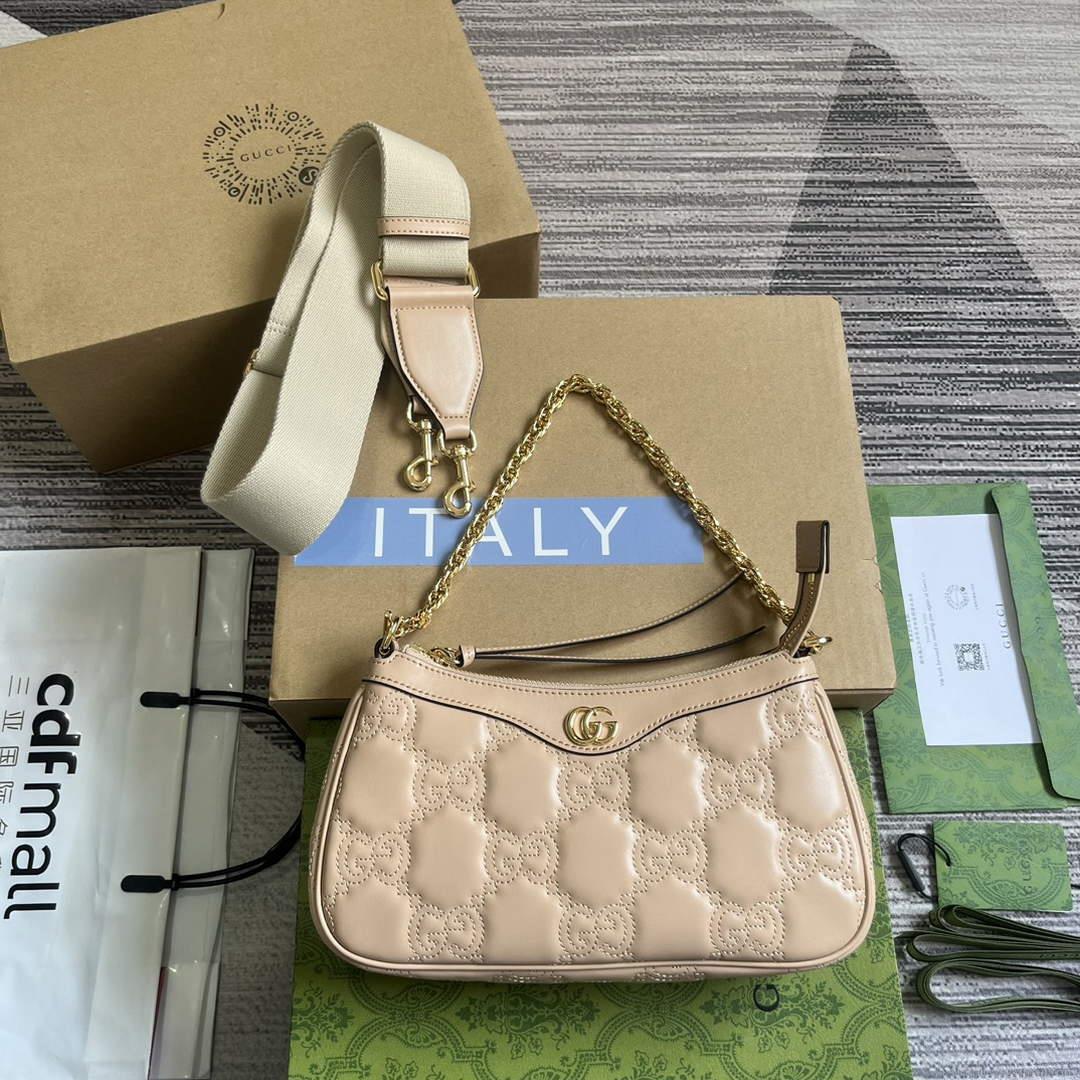Gucci 735049 Crossbody bags GG matelassé handbag Rose beige leather