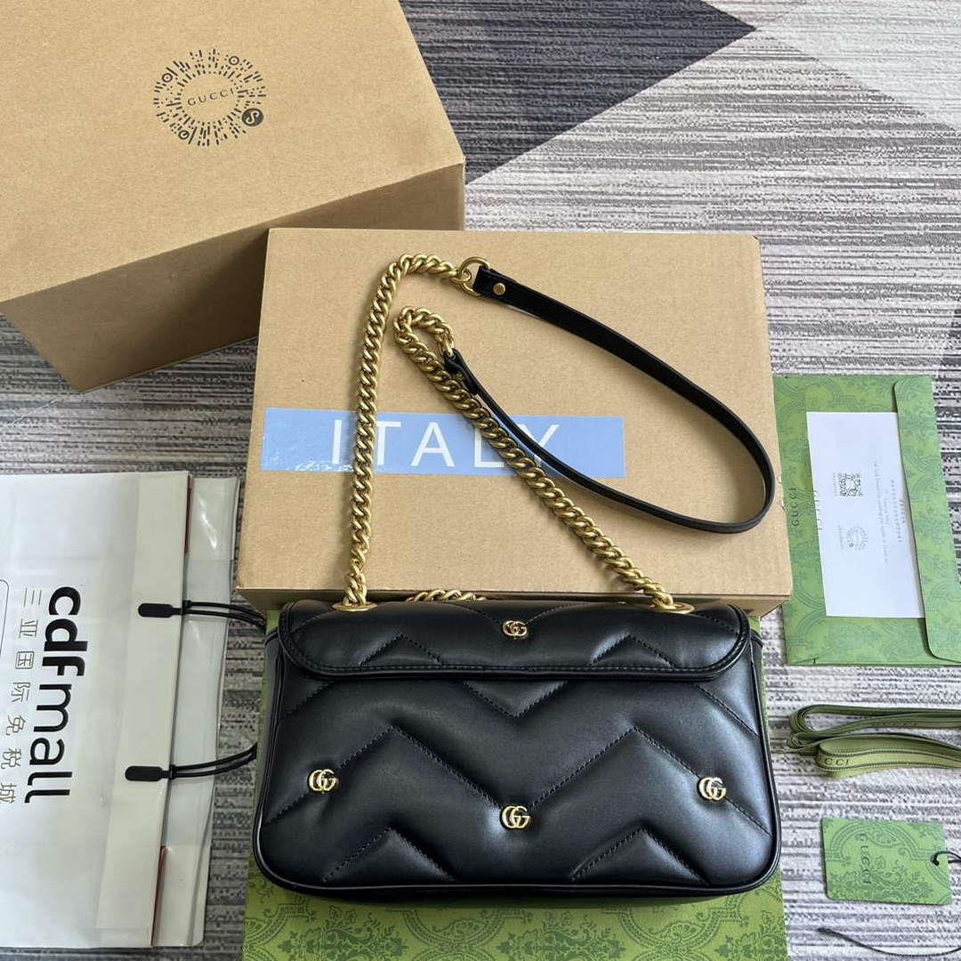 Gucci 443497 GG Marmont Small Shoulder Bag Double G Studs Black