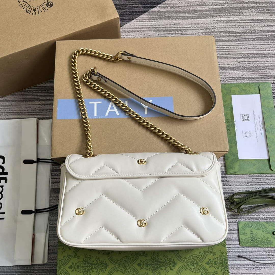 Gucci 443497 GG Marmont Small Shoulder Bag Double G Studs White
