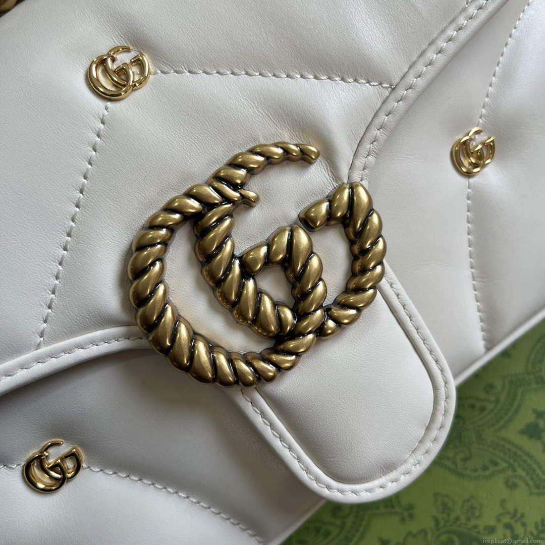 Gucci 443497 GG Marmont Small Shoulder Bag Double G Studs White