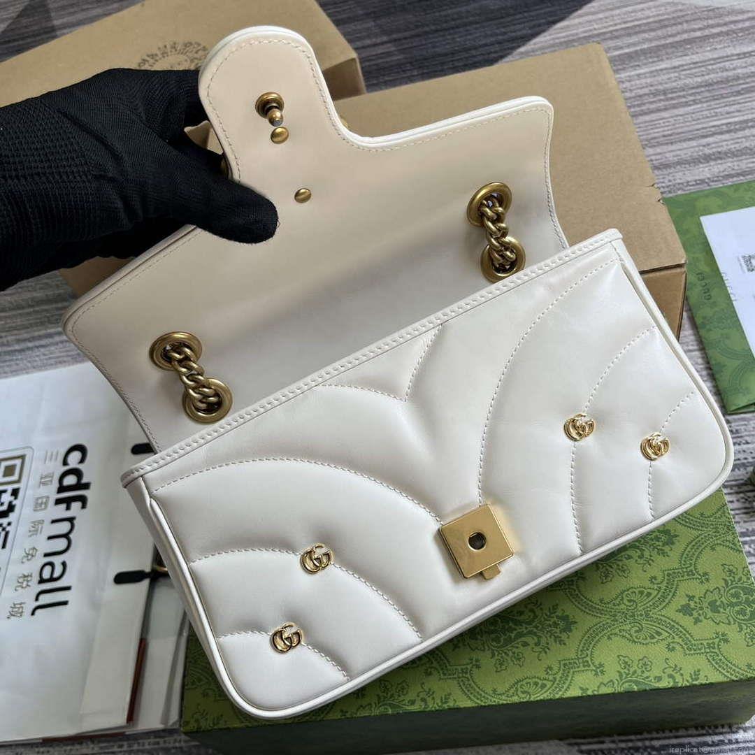 Gucci 443497 GG Marmont Small Shoulder Bag Double G Studs White