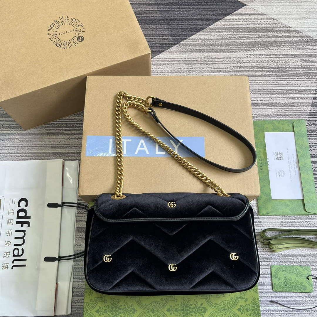 Gucci 443497 GG Marmont Small Shoulder Bag Black Quilted Velvet