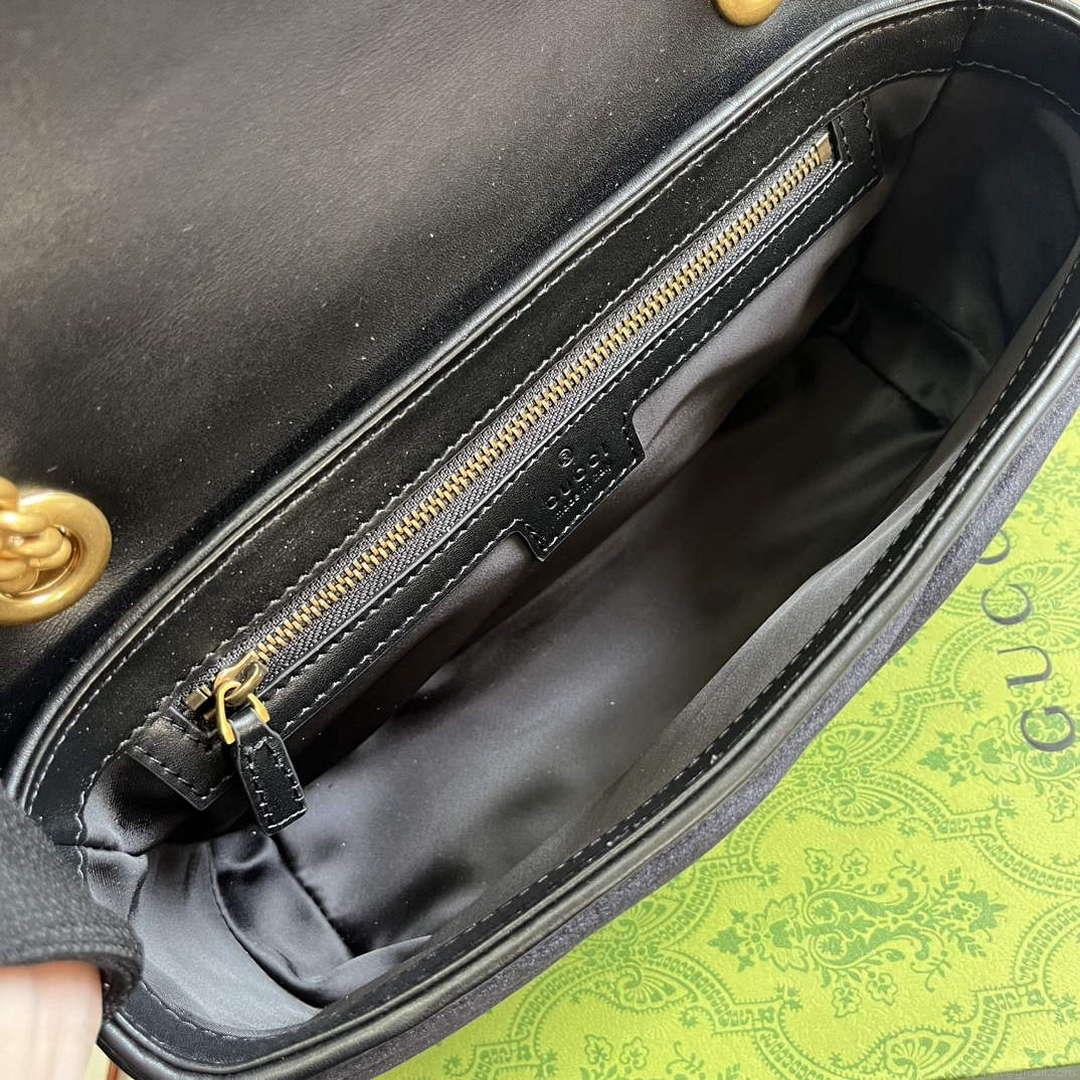 Gucci 443497 GG Marmont Small Shoulder Bag Black Quilted Velvet