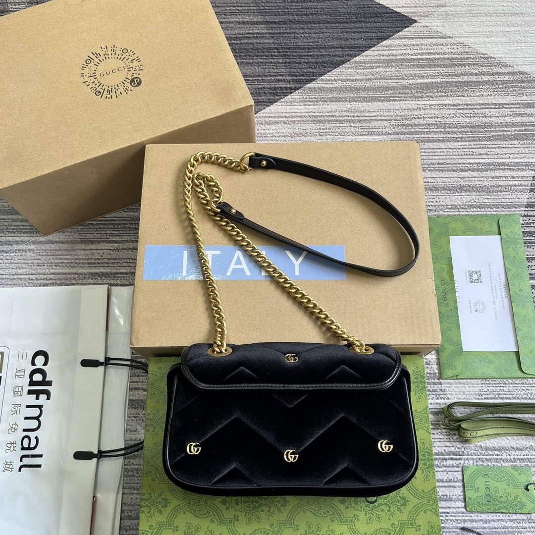 Gucci 446744 GG Marmont Mini Shoulder Bag Black Quilted Velvet