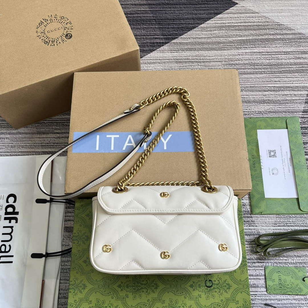 Gucci 446744 GG Marmont Mini Shoulder Bag Double G Studs White