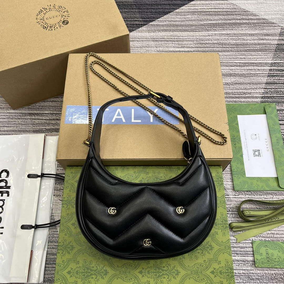 Gucci 770983 GG Marmont Half Moon Shaped Mini Bag Black