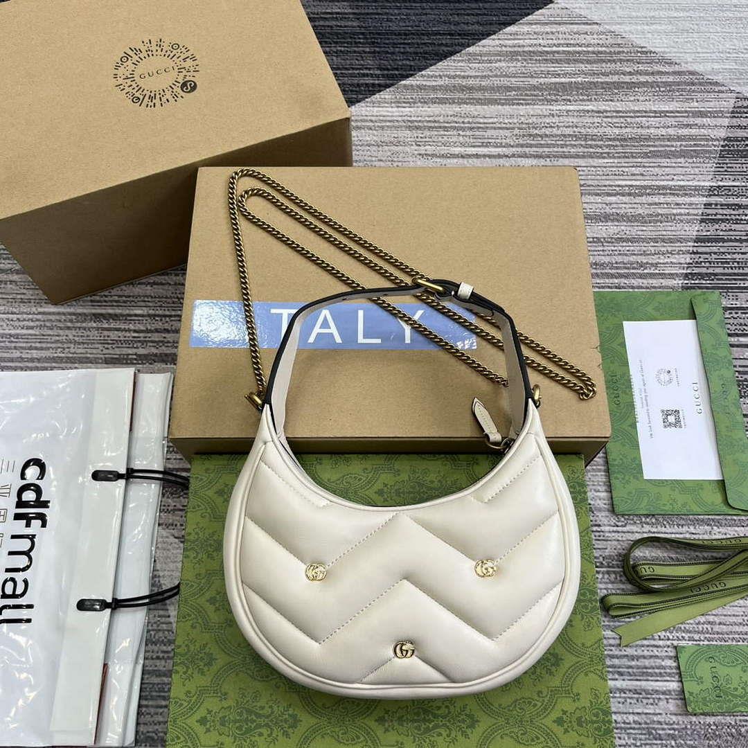 Gucci 770983 GG Marmont Half Moon Shaped Mini Bag White