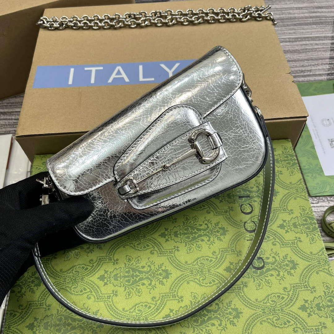 Gucci 774209 Gucci Horsebit 1955 Mini Shoulder Bag Silver