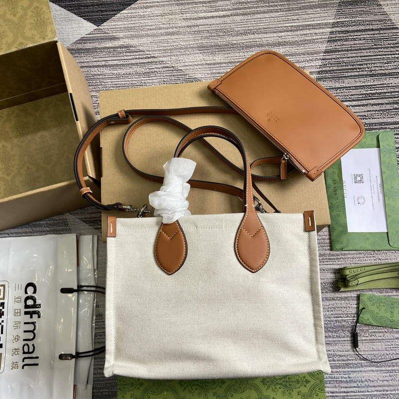 Gucci 772144 Mini Tote Bag With Gucci Print Light brown
