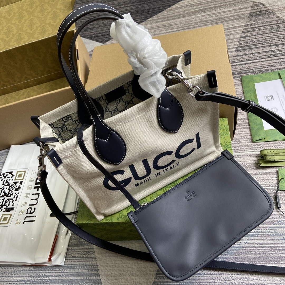 Gucci 772144 Mini Tote Bag With Gucci Print Blue