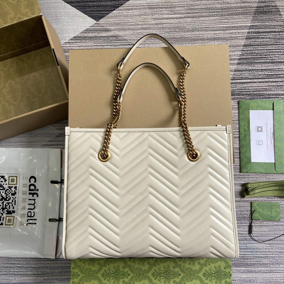 Gucci 779724 GG Marmont Medium Tote Bag White