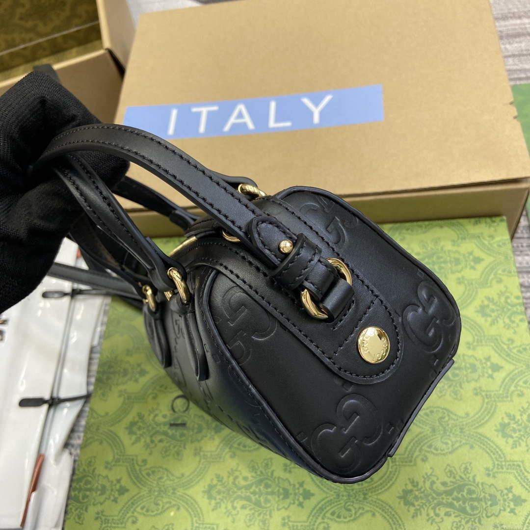 Gucci 790130 GG Super Mini Top Handle Bag Black