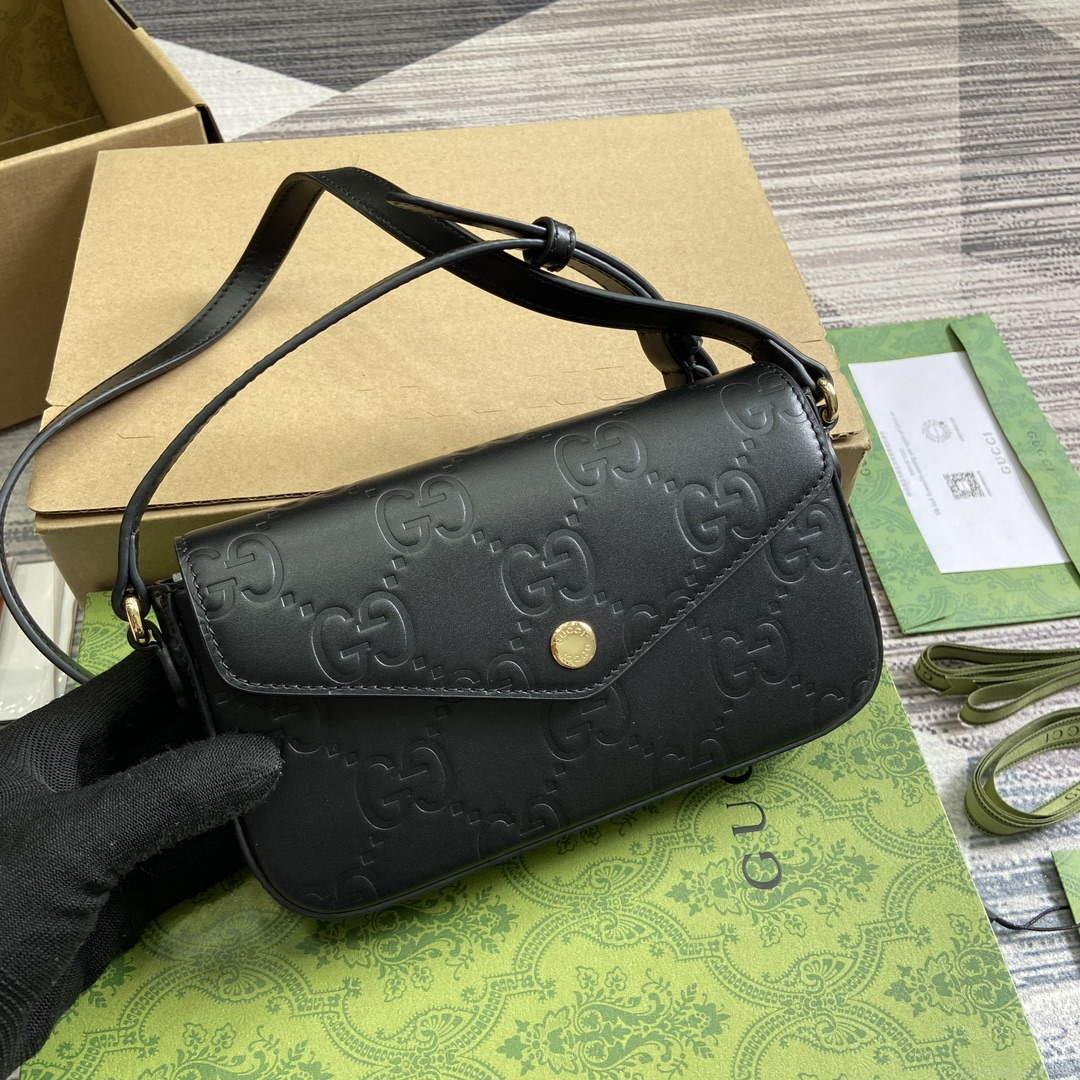 Gucci 772794 GG Super Mini Shoulder Bag Black