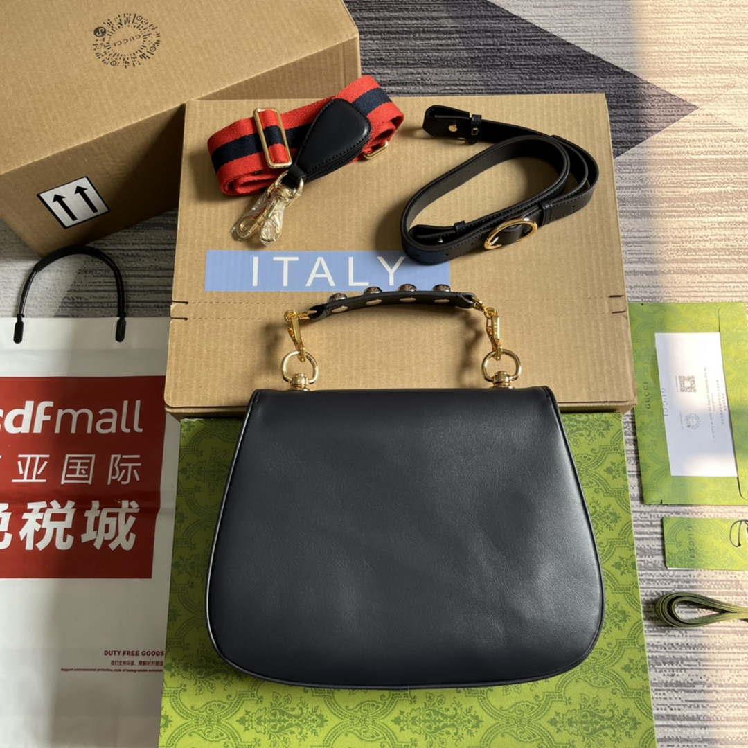 Gucci 721172 Blondie Medium top handle bag Black with navy blue
