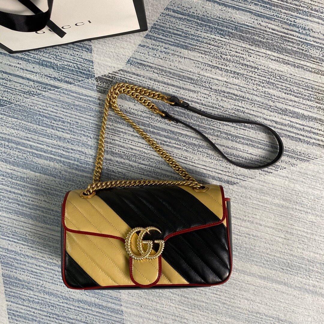 Gucci 443497 GG Marmont Matelassé Shoulder Bag Black Yellow