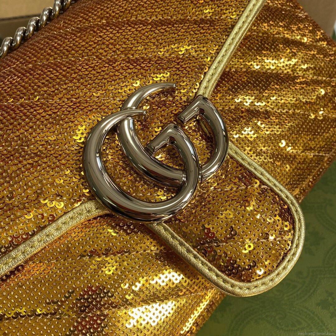 Gucci 443497 GG Marmont Matelassé shoulder Sequin Bag Gold