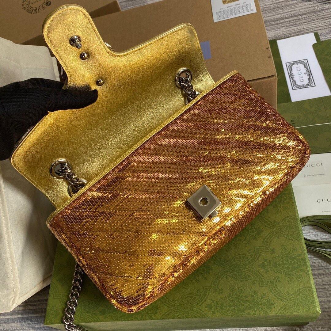 Gucci 443497 GG Marmont Matelassé shoulder Sequin Bag Gold