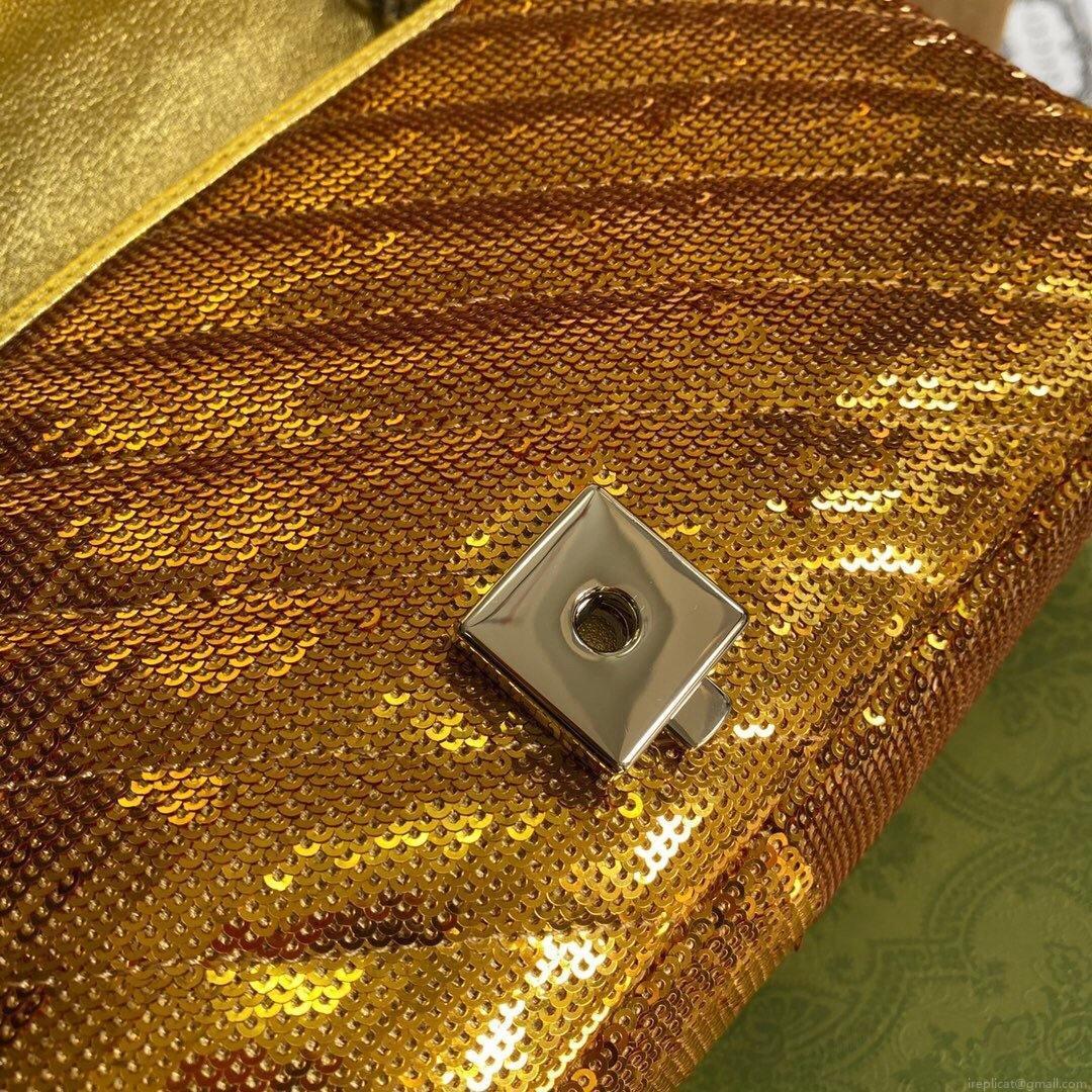 Gucci 443497 GG Marmont Matelassé shoulder Sequin Bag Gold