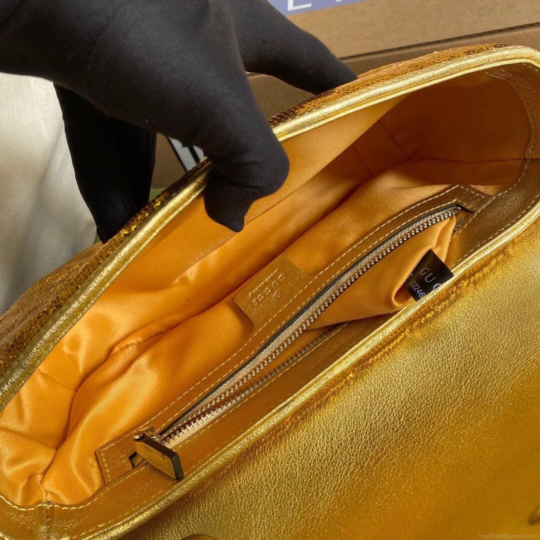 Gucci 443497 GG Marmont Matelassé shoulder Sequin Bag Gold