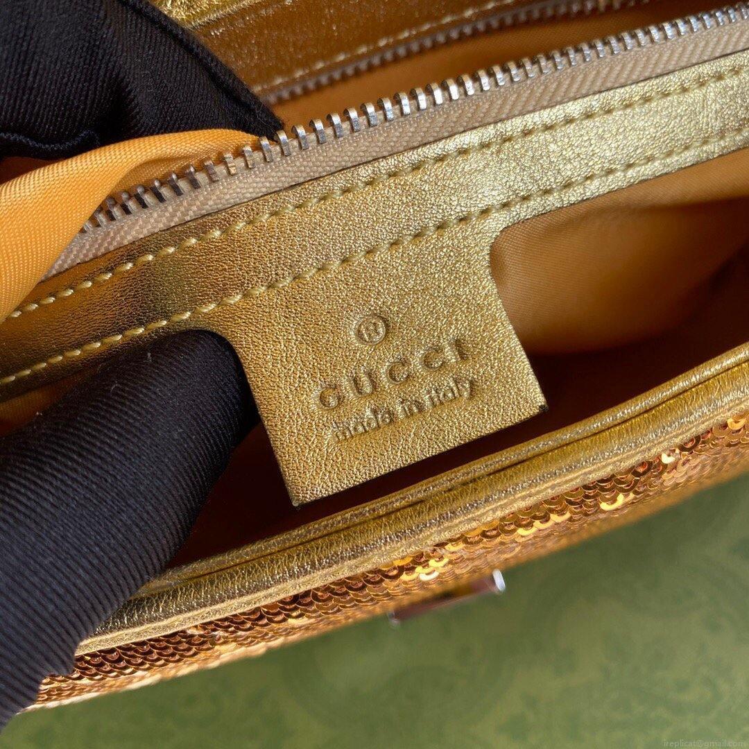 Gucci 443497 GG Marmont Matelassé shoulder Sequin Bag Gold