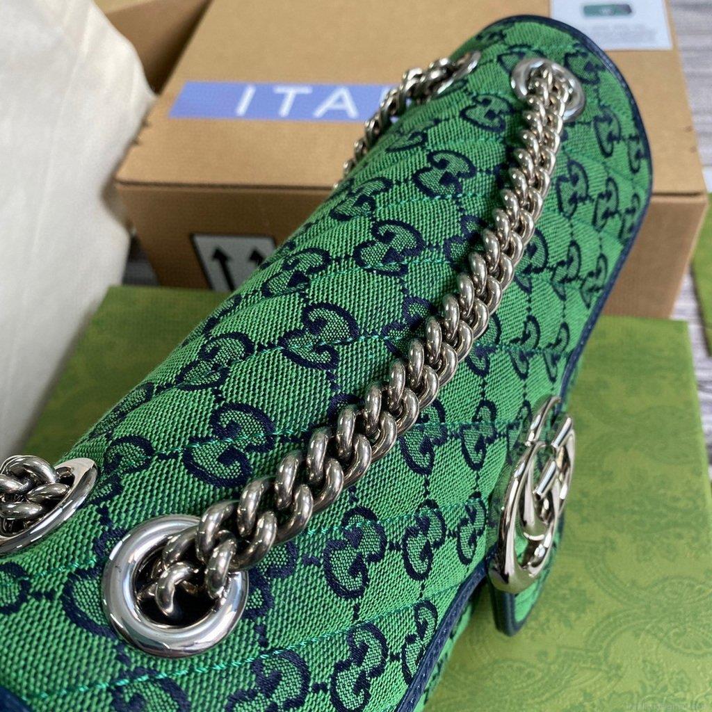 Gucci 443497 GG Marmont Multicolour Small Shoulder Bag Green