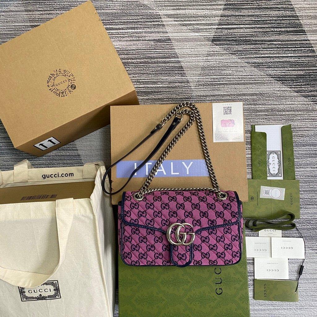 Gucci 443497 GG Marmont Multicolour Small Shoulder Bag Purple