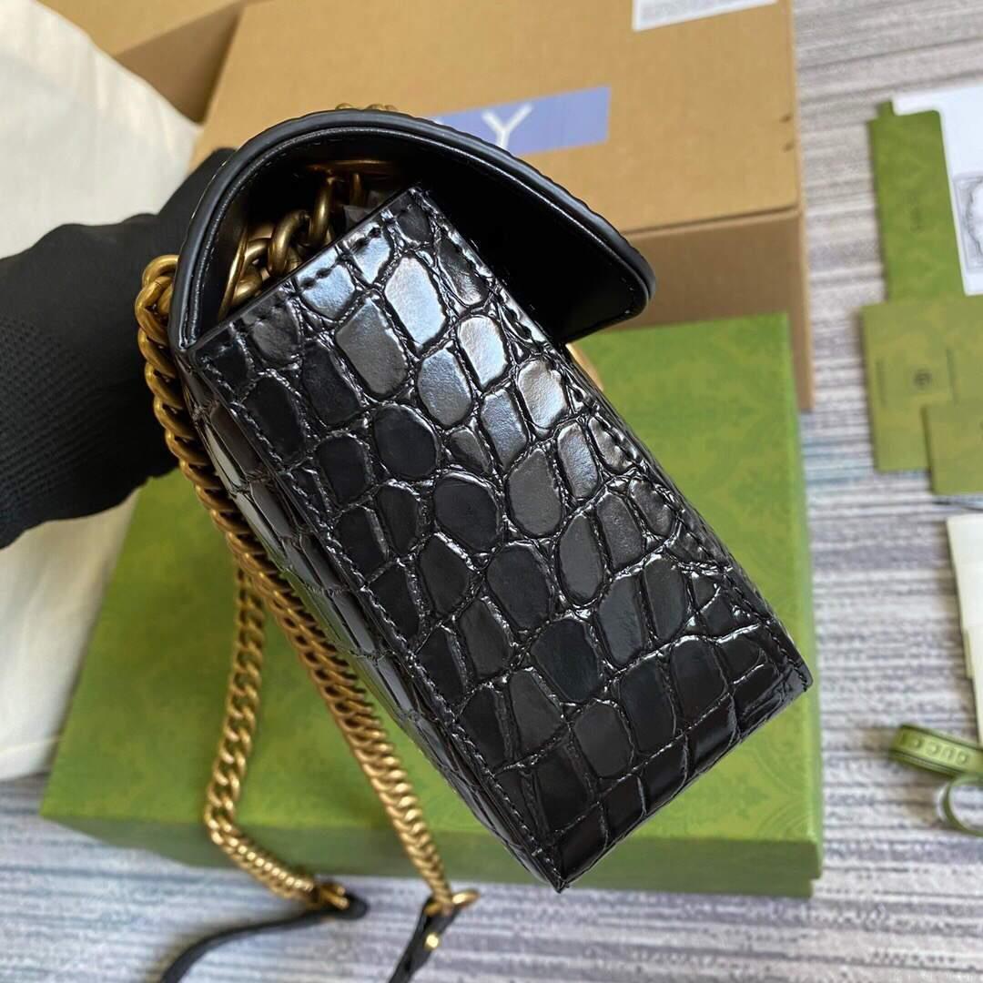Gucci 443497 GG Marmont Small Crocodile Pattern Matelassé Shoulder Bag Black
