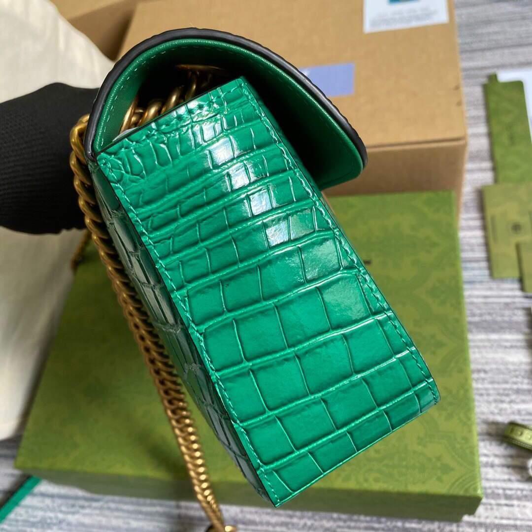 Gucci 443497 GG Marmont Small Crocodile Pattern Matelassé Shoulder Bag Green