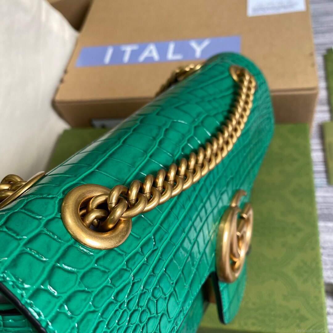 Gucci 443497 GG Marmont Small Crocodile Pattern Matelassé Shoulder Bag Green