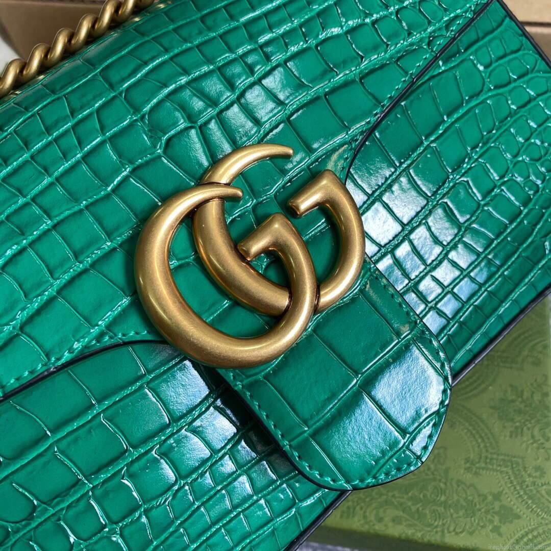 Gucci 443497 GG Marmont Small Crocodile Pattern Matelassé Shoulder Bag Green